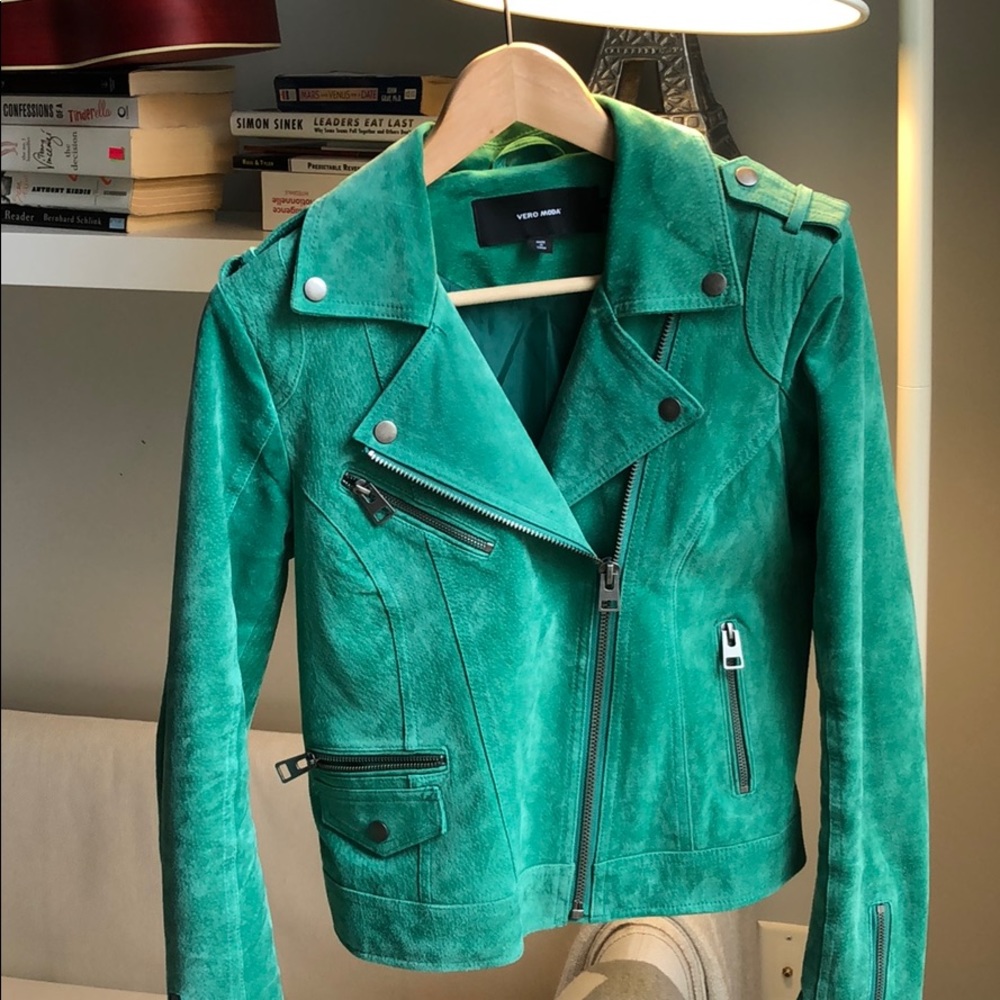 Vero Moda green suede moto jacket